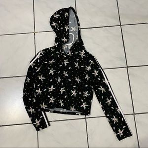 🦄 Indero; Dabbing Rainbow Unicorn Long Sleeve Hoodie Black with Stars Crop Top